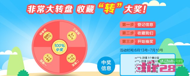 兴业基金转盘互动收藏抽奖活动100%送5-888个集分宝