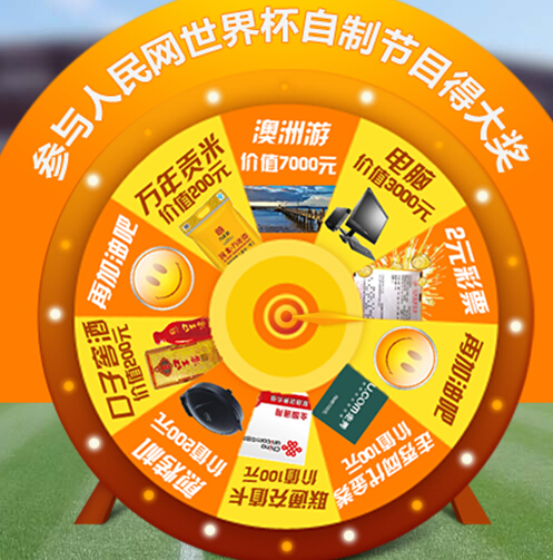 人民网世界杯微信关注活动送100元话费，联想电脑 <font color=#ff0000>2014年7月13日结束</font>