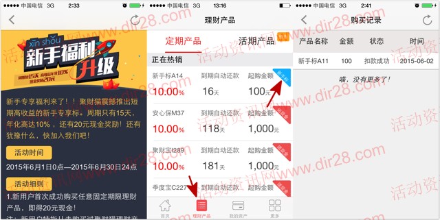 聚财猫扫码注册投新手标半月100%送20元现金红包（可提现）