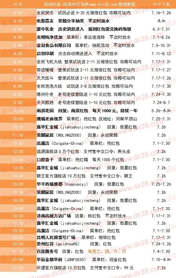 7月26号当天超多微信红包 话费活动以及其他福利汇总