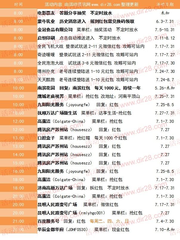 7月27号当天超多微信红包 话费活动以及其他福利汇总