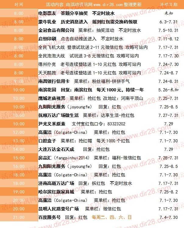 7月29号当天超多微信红包 话费活动以及其他福利汇总