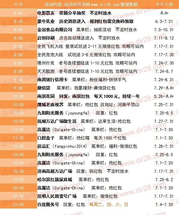 7月30号当天超多微信红包 话费活动以及其他福利汇总