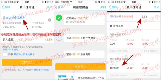 手Q理财通卡券第二期100%送2.88元理财通红包 买入活期可提现