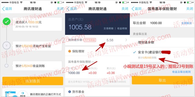 手Q理财通5月新福利 100%送5.88元理财通红包 买入活期可提现