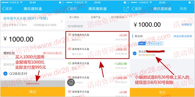 8月26号新一期手Q理财通100%送5元理财通红包 买入活期可提现