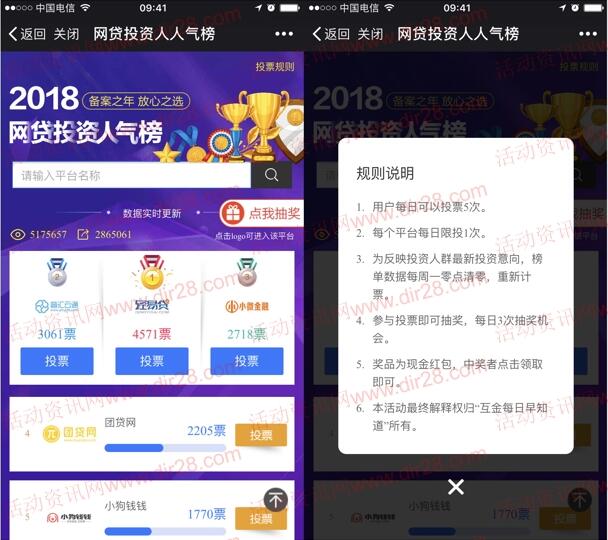 互金每日早知道网贷人气投票抽随机金额微信红包奖励