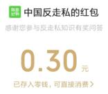 中国反走私你知多少答题抽0.3-100元微信红包 亲测中0.3元