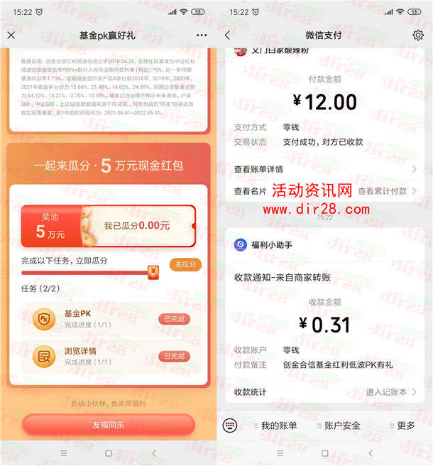 创金合信基金解密宝藏基瓜分5万元微信红包 亲测中0.31元